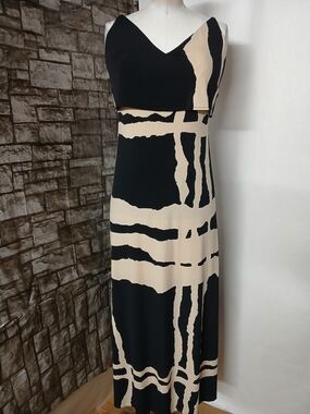 Muse Black and Beige Abstract Print Maxi Women's Dress